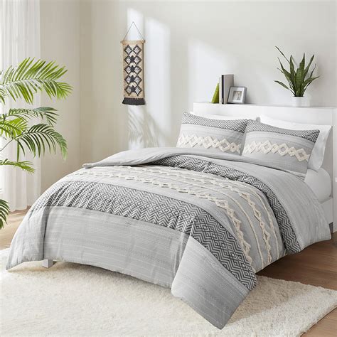 gray boho comforter|Hyde Lane Boho Gray Comforter Set King, Farmhouse Bedding .